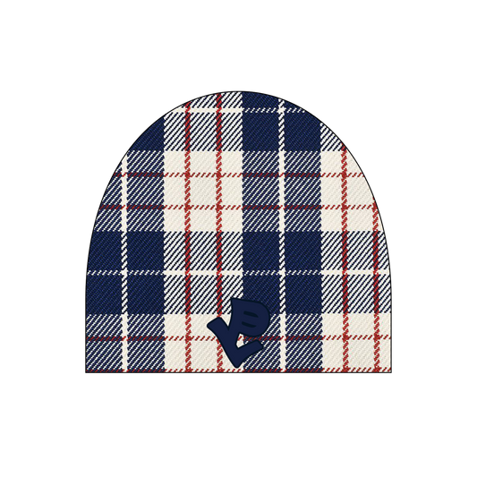 NAVY PLAID BEANIE